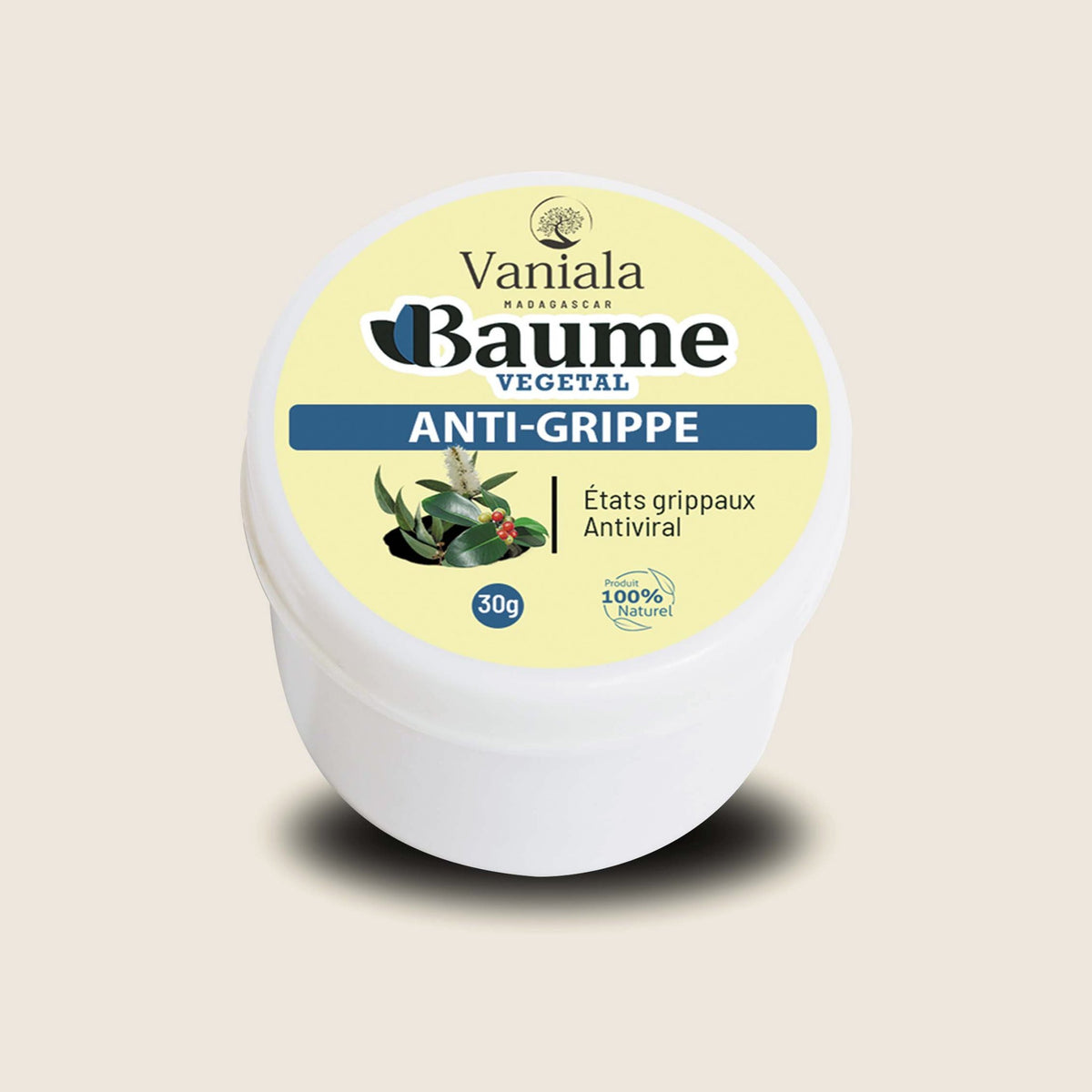Anti-flu Balm from Madagascar | Vaniala – jar of plant balm on beige background