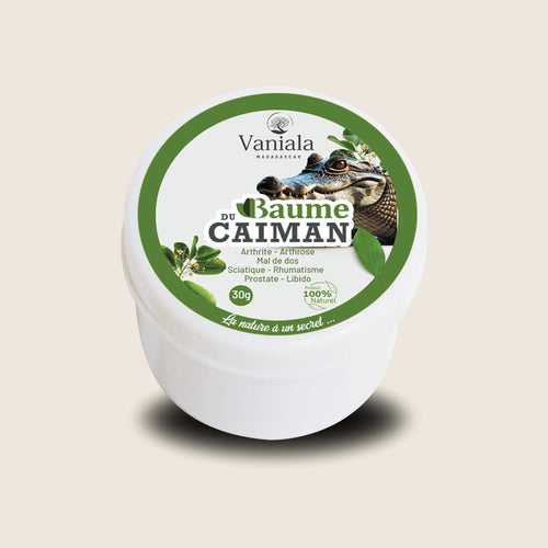 Caiman Balm from Madagascar | Vaniala – jar of plant balm on beige background