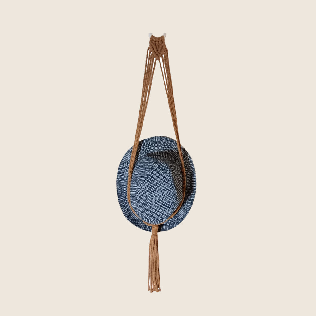 Hat Rack 85 cm from Madagascar | Craft Your Dream – macrame wall hat rack holding a straw hat