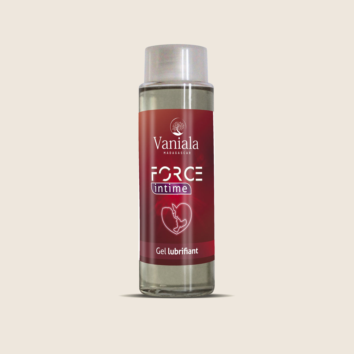 Force One Intimate Gel from Madagascar | Vaniala – bottle of intimate gel on beige background