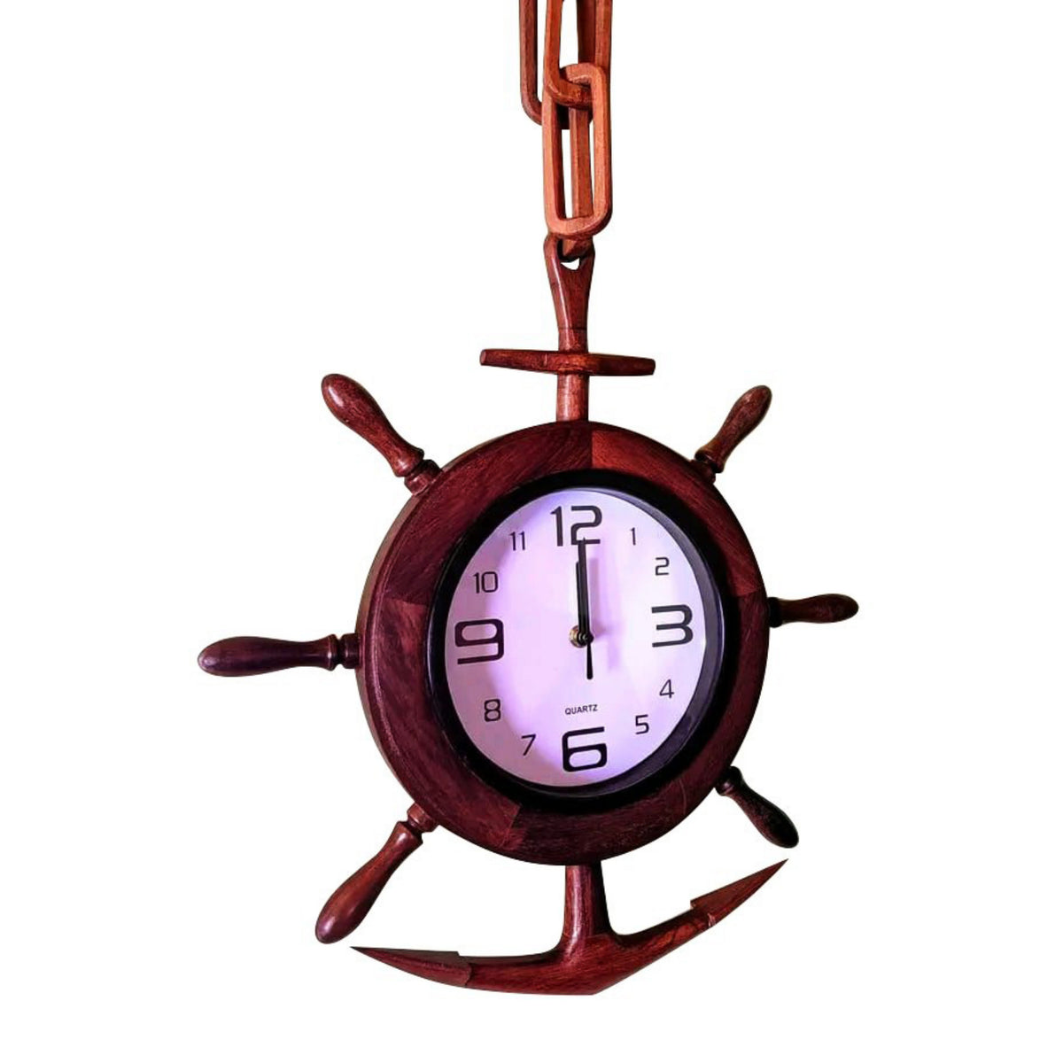 White Dial Wall Clock from Madagascar | Gasy k'Arts – close-up of the white dial and its hands