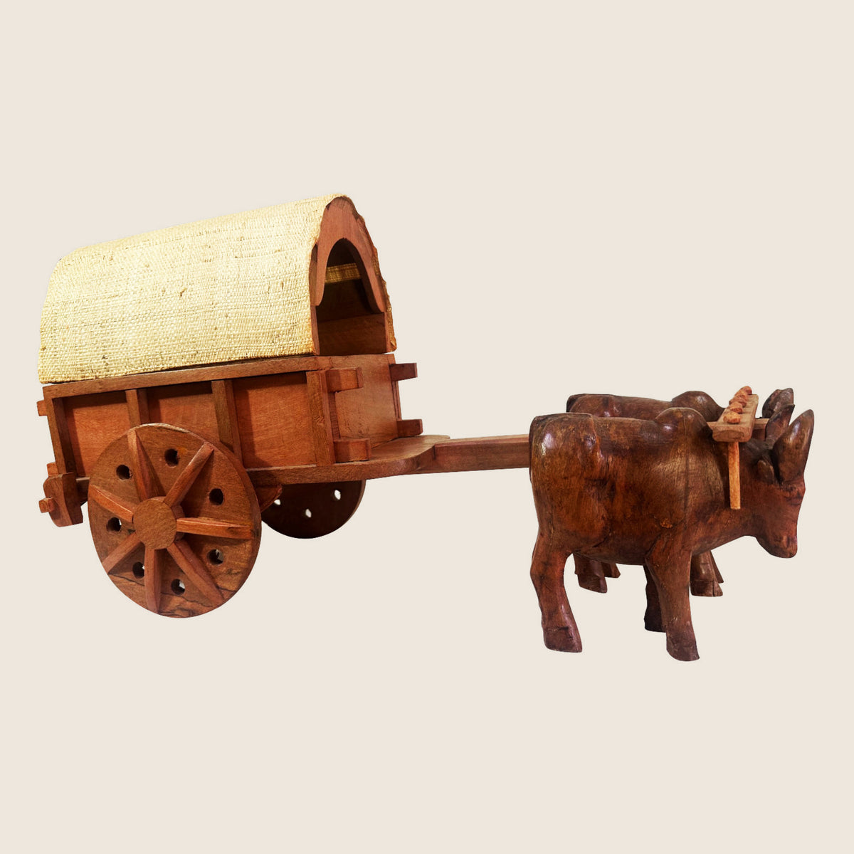 Wooden Zebu Cart from Madagascar | Gasy k'Arts – carved rosewood zebu cart with its pair of zebus