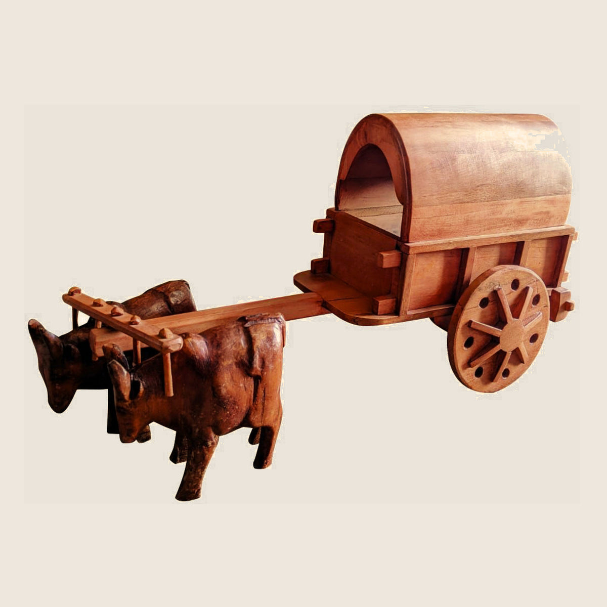 Wooden Zebu Cart from Madagascar | Gasy k'Arts – carved rosewood zebu cart with its pair of zebus