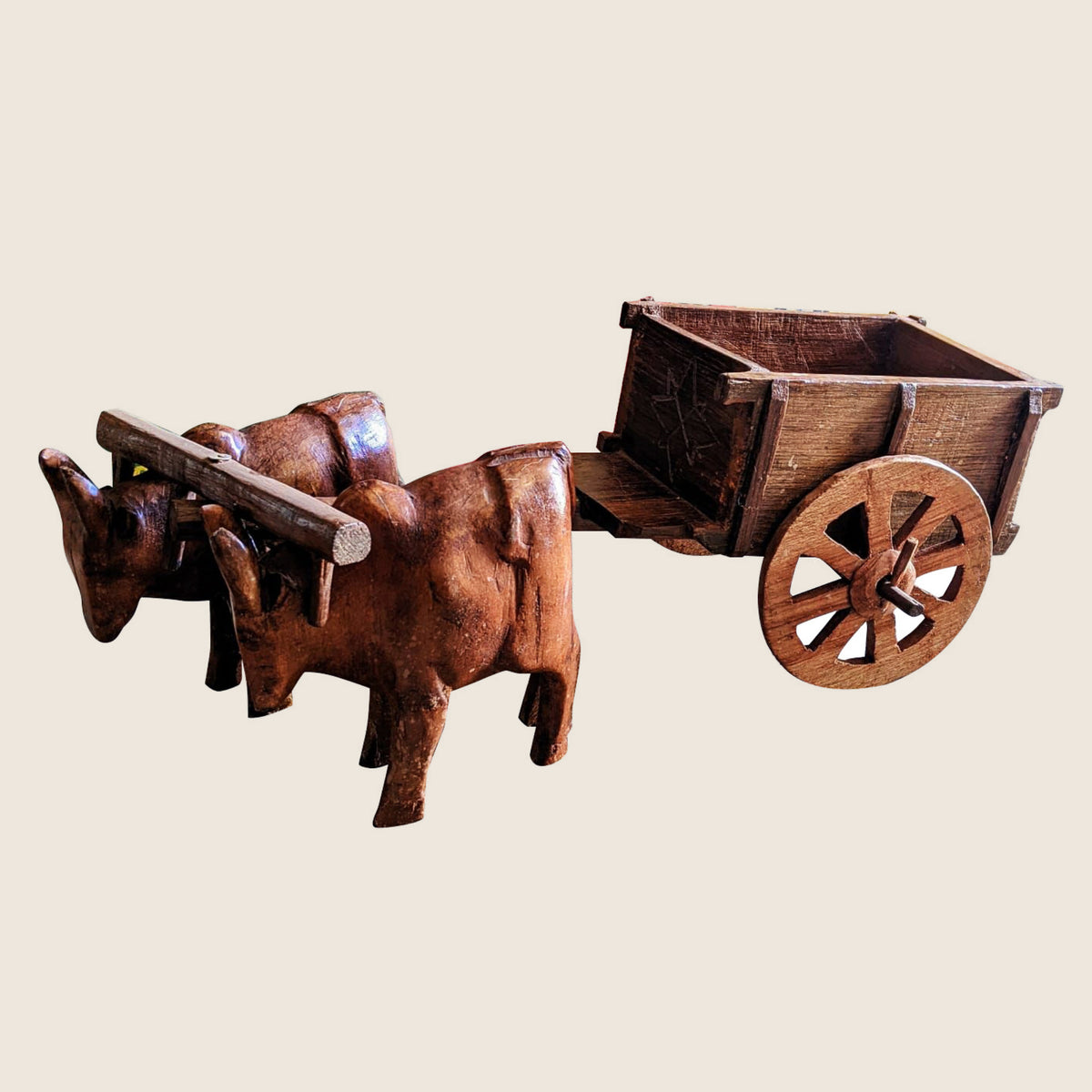 Wooden Zebu Cart from Madagascar | Gasy k'Arts – carved rosewood zebu cart with its pair of zebus