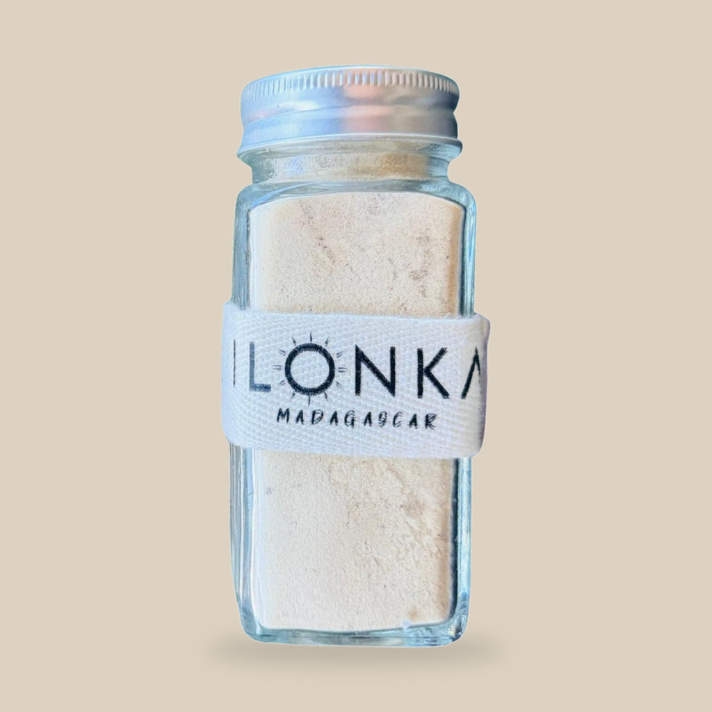 Baobab Fruit Powder from Madagascar | Ilonka – glass jar on dark beige background