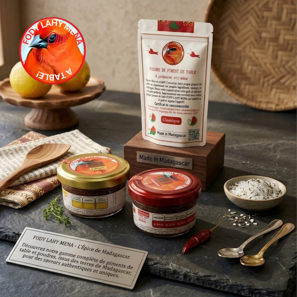 Classic Chili from Madagascar | Sakay Fody Lahy Mena – Sakay Fody Lahy Mena table chili range on a slate board