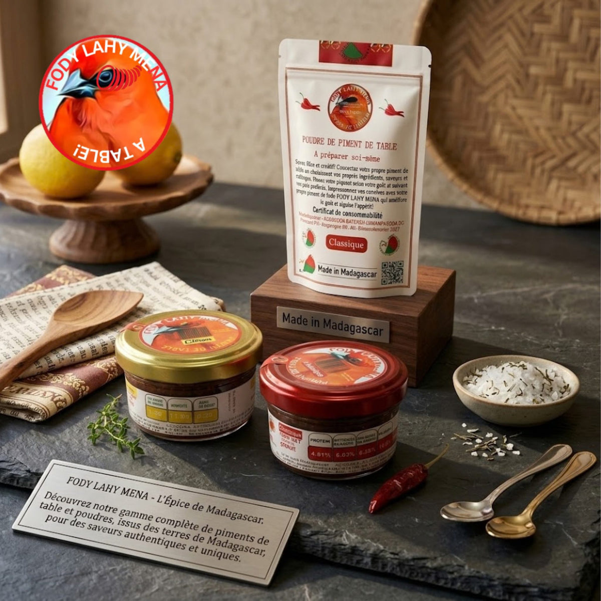 Classic Chili from Madagascar | Sakay Fody Lahy Mena – Sakay Fody Lahy Mena table chili range on a slate board